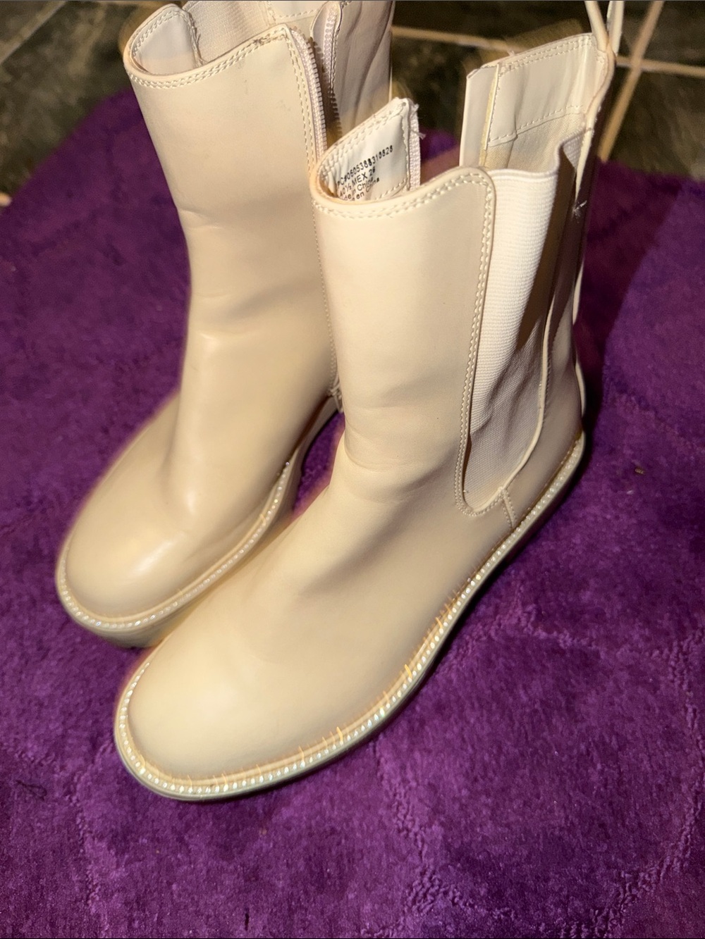 Time and Tru Cream Elastic-Side Chelsea Ankle Boots